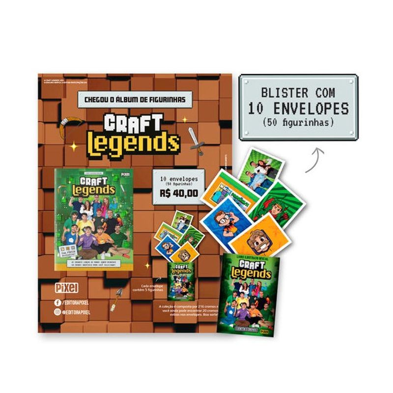 KIT DE 10 ENVELOPES COM 50 CROMOS - ÁLBUM OFICIAL CRAFT LEGENDS