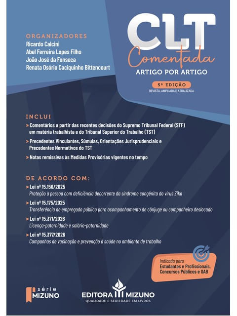 CLT - COMENTADA ARTIGO POR ARTIGO - 5ª EDIÇÃO (2026)